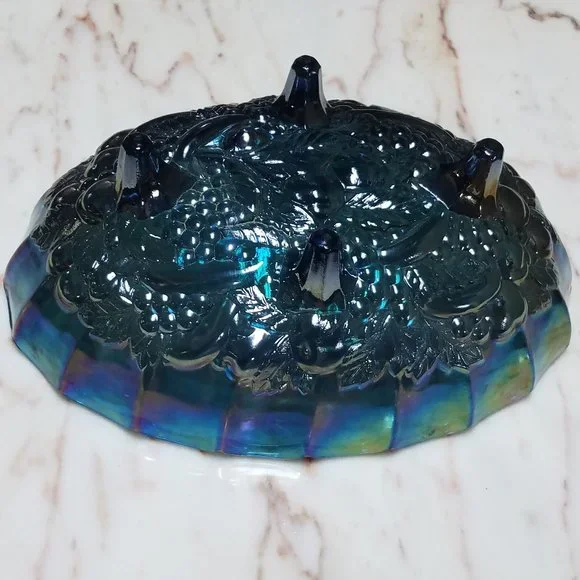 Garland Iridescent Harvest Carnival Blue Carnival Footed Centerpiece Fruit Bowl - Picture 5 of 7